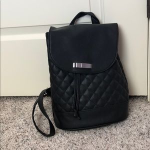 Black Faux Leather Quilted Mini Backpack